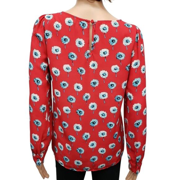 J. Crew Red Longfellow Floral Boatneck Top Blouse XS Red Long Sleeve K4901 - Picture 9 of 12